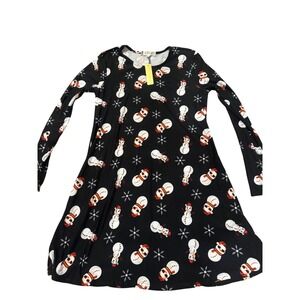 Riley & James Snowman Print Long Sleeve Dress Women's Medium Black NWT‎